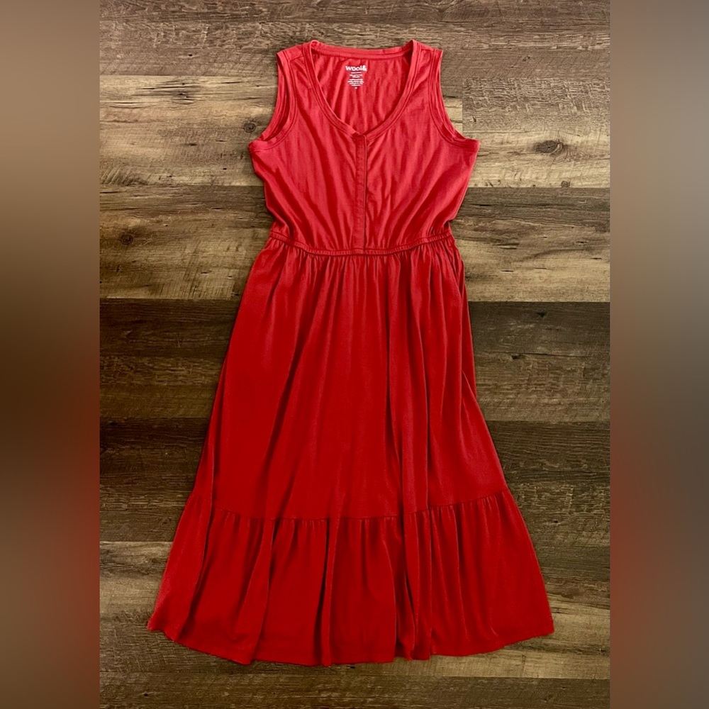 Wool& Grace Tiered Tank Dress in Coral Red